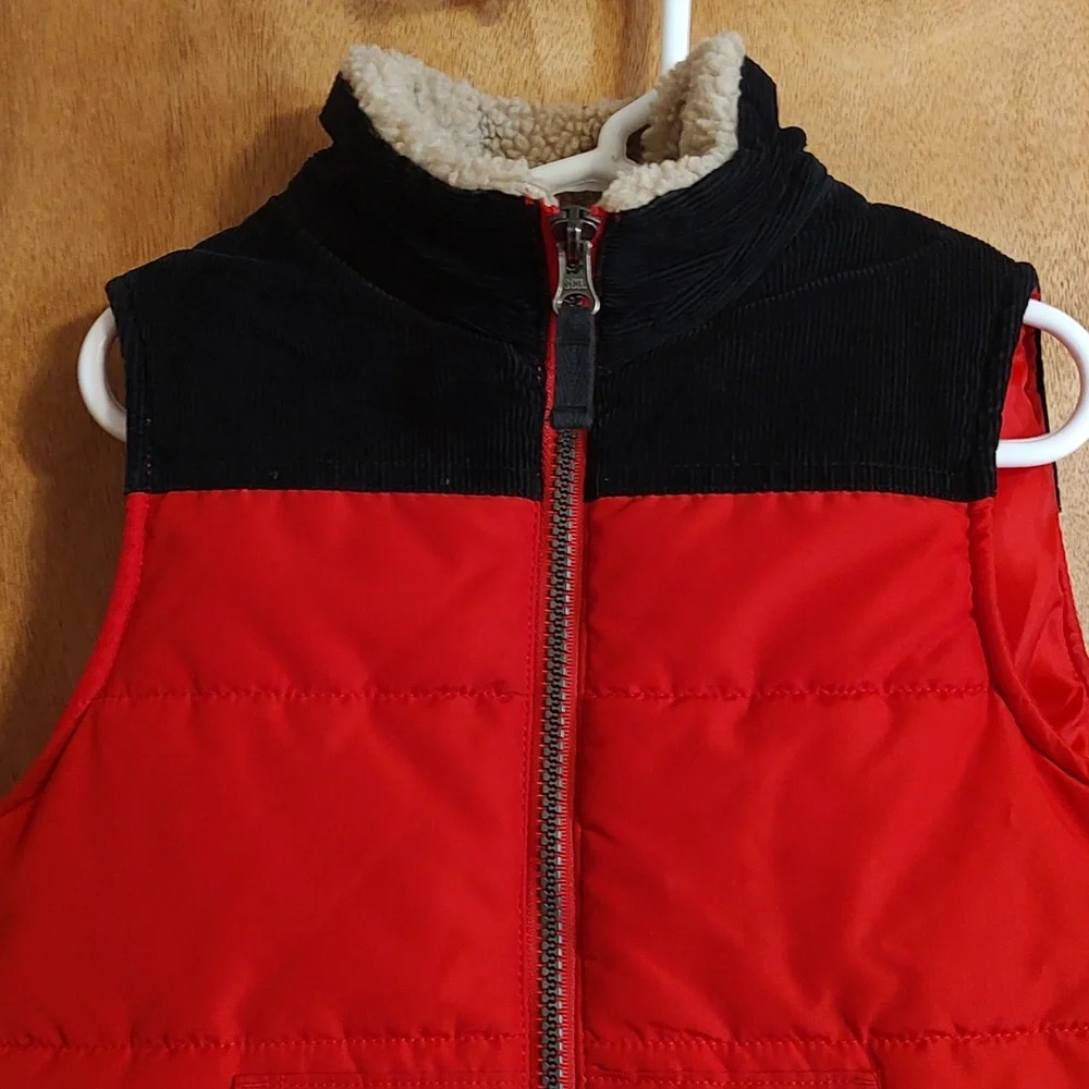 Carter's Little Boys Insulated Zip-Up Puffer Vest Red Black Corduroy Sherpa 5
